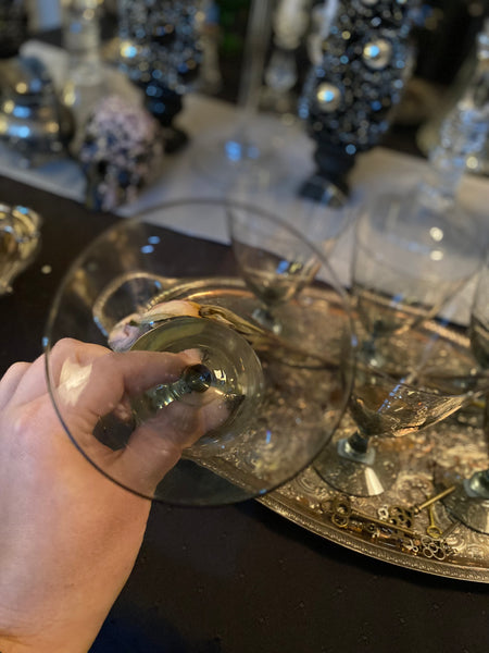 Vintage MCM Smoked Grey Stemmed Glasses (6)