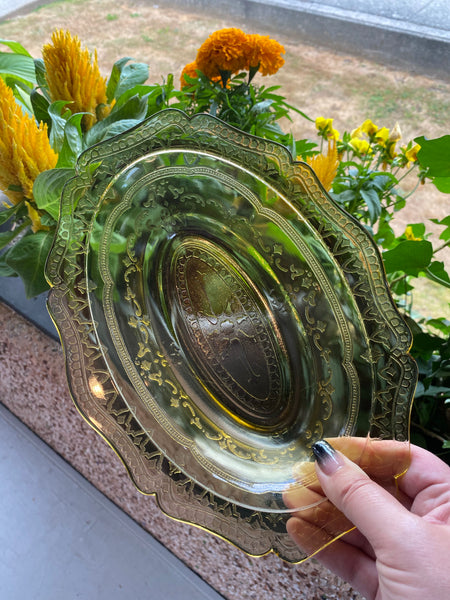 Vintage Depression Federal Glass Amber Patrician Spoke Serving Bowl