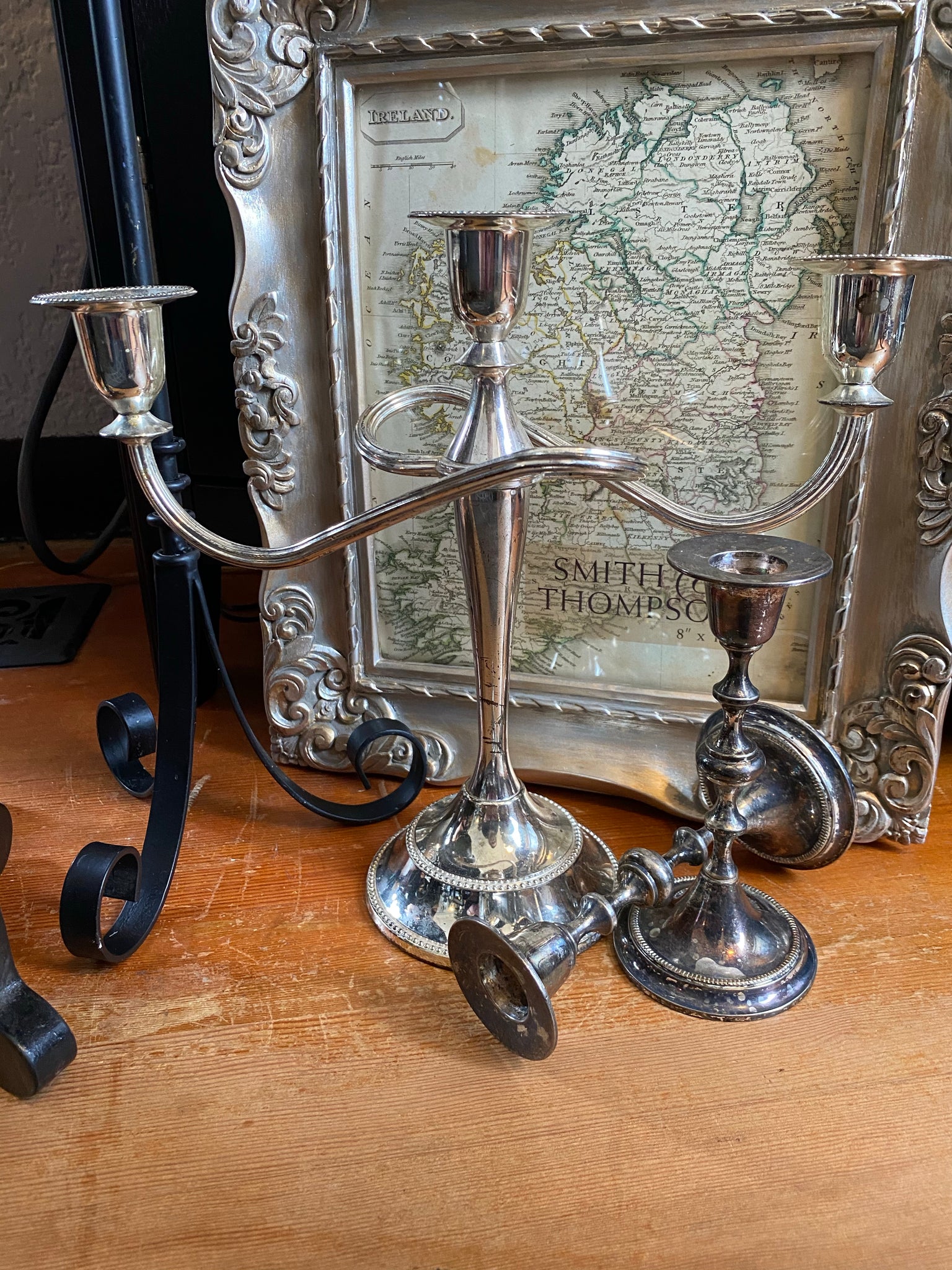 Vintage Candelabra Silver Plated Zinc with 2 curved Arms