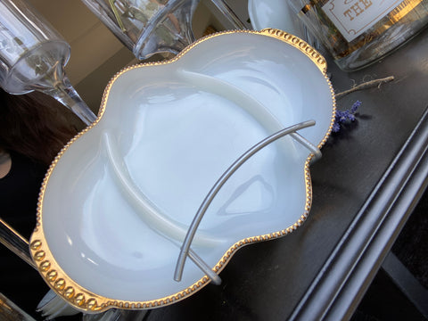 Vintage Anchor Hocking Milk Glass Divided/ Three Section Tray