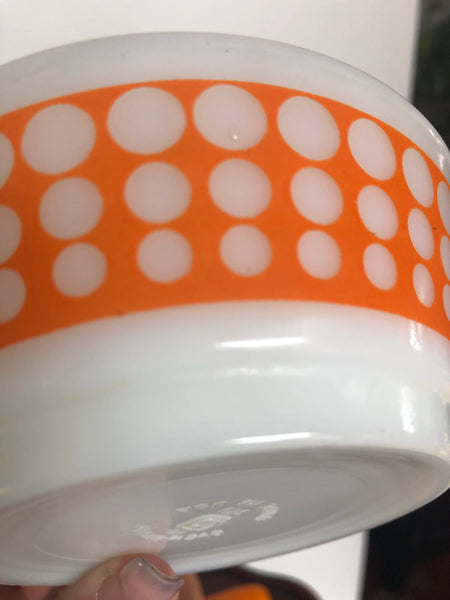 Vintage Fire King Bowl w/ Orange Polka Dots