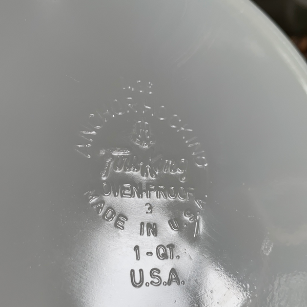 Anchor Hocking Fire King Ribbed Milk Glass Round Handled Casserole Dish 1QT