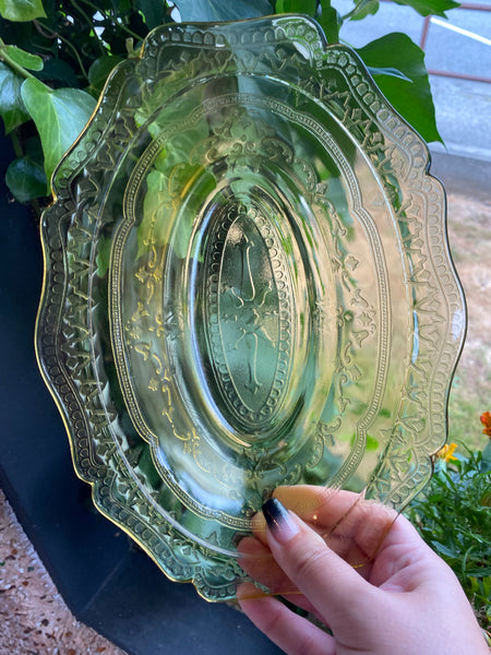 Vintage Depression Federal Glass Amber Patrician Spoke Serving Bowl