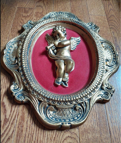 Antique Framed Musical Cherub