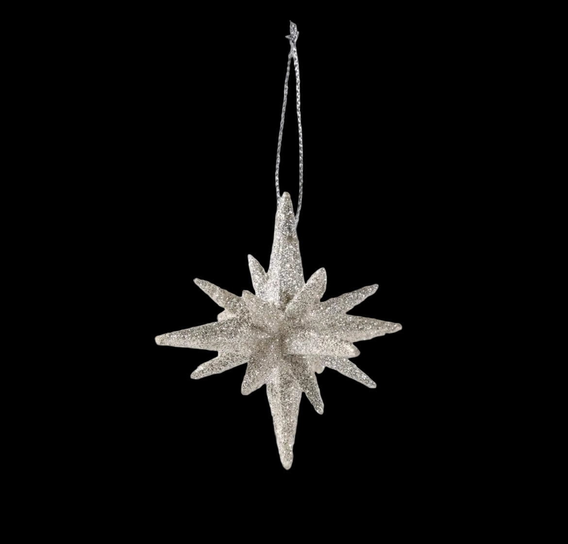 2 Inch 9 Point Silver Glitter Star Ornament