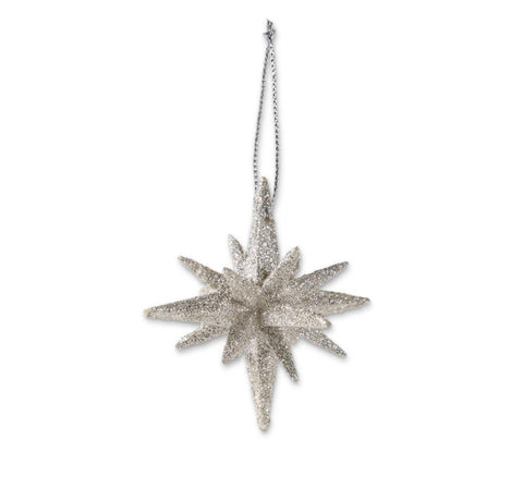2 Inch 9 Point Silver Glitter Star Ornament