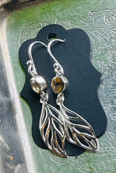Silver Feather Earrings w/ Semi Precious Stones
