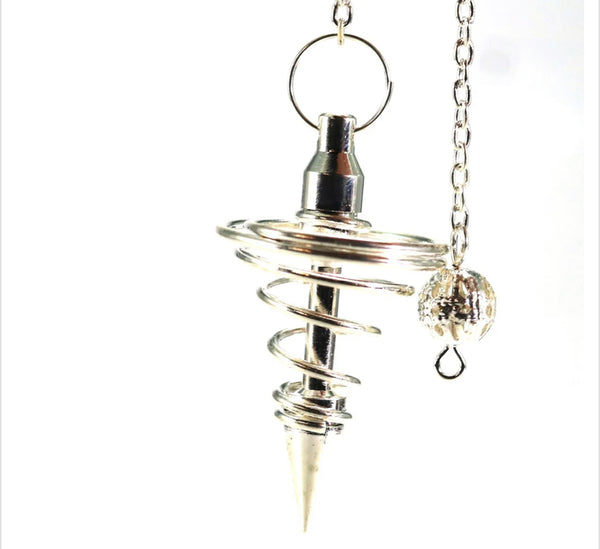 Metal Pendulum - Silver Spiral Point with Chain