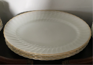 Anchor Hocking Fire King White Oval Platter Milk Glass Swirl Golden Shell Lustre 15.5”