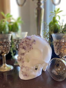 Small White Enviro Skull Encrusted w/ Amethyst