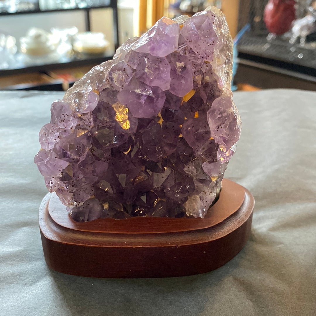 Amethyst Cluster on wood base Unique #1 - 4" to 7"