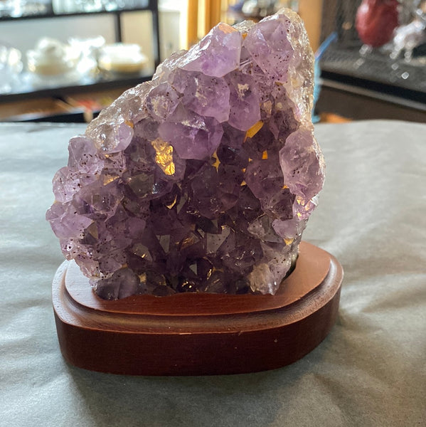 Amethyst Cluster on wood base Unique #1 - 4" to 7"