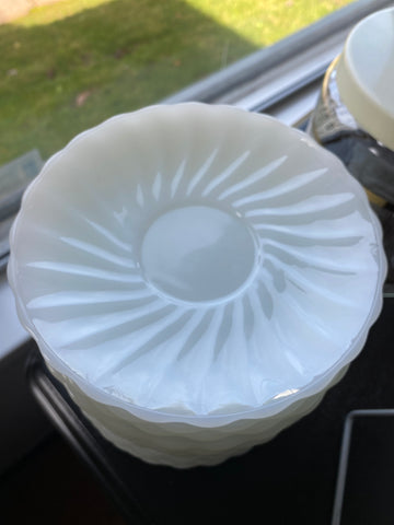 Anchor Hocking Fire King Saucer White Milk Glass Swirl 6”