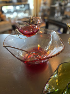 Vintage Anchor Hocking Pink Cranberry Flash Glass Chip And Dip Bowl Set