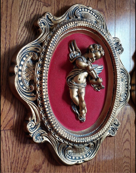 Antique Framed Musical Cherub