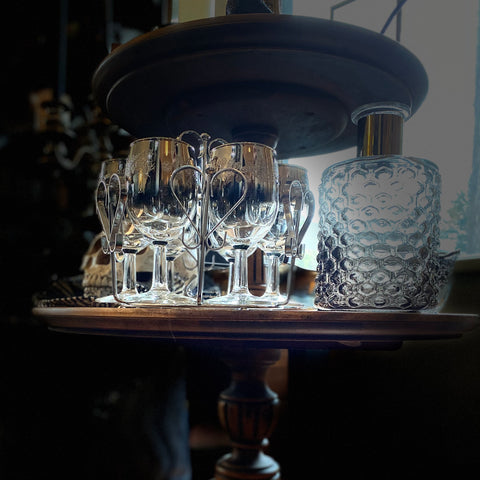 Vintage Queens Lusterware Wine Glass Set w/ Caddy