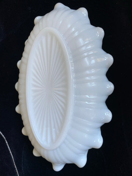 Vintage Hazel Atlas Oval & Ruffled Milk Glass w/ Dogwood Pattern