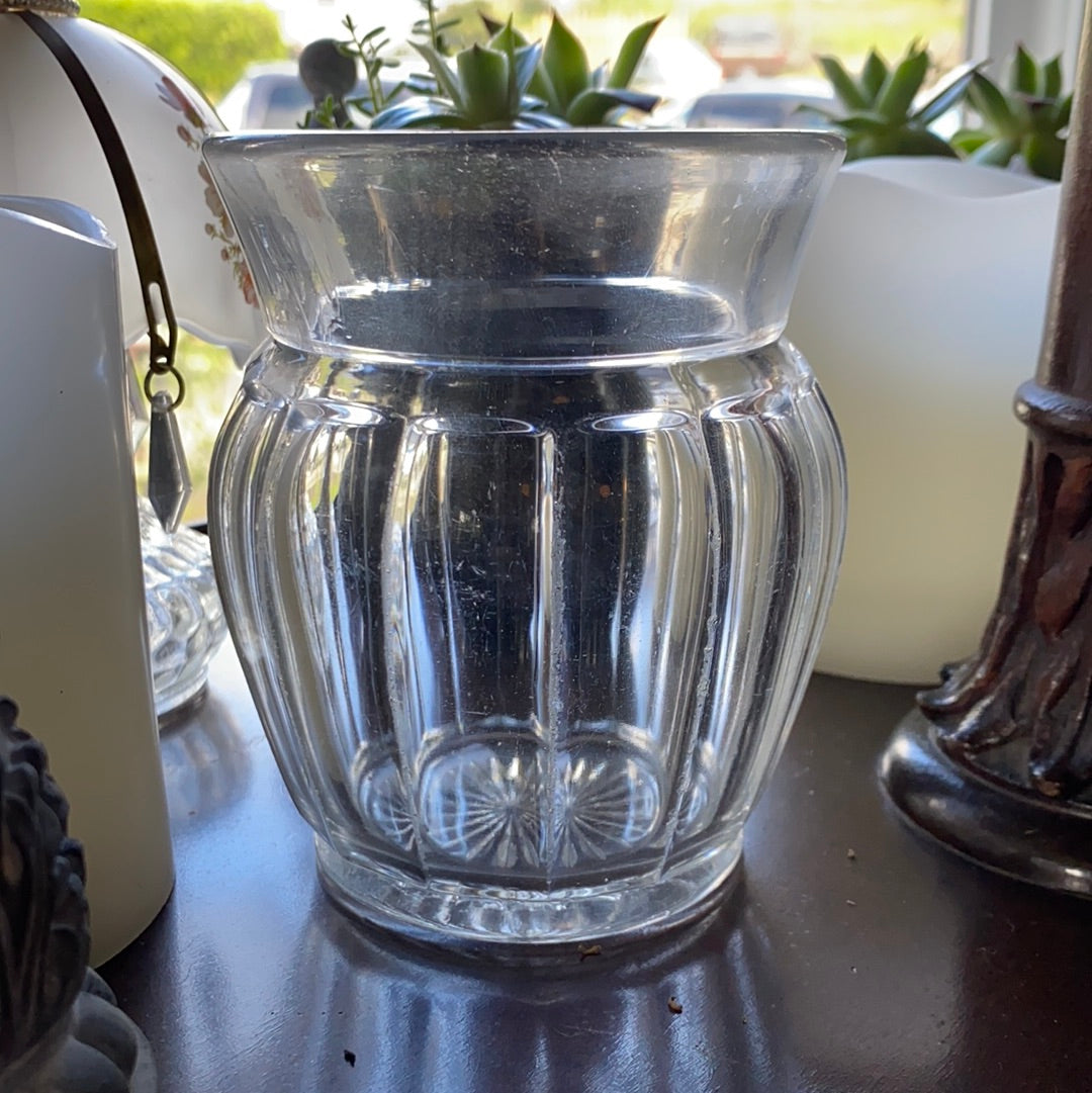 Vintage Stubby Clear Glass Vase w/ Daisy Pressed Base