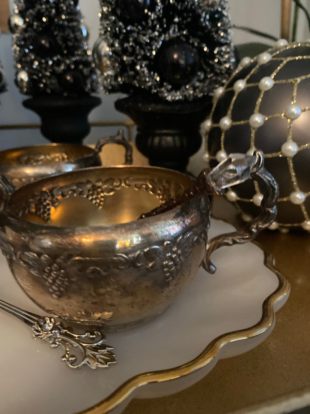 Vintage Viking Silver Plate Cream & Sugar w/ Grape Vines