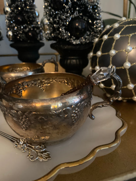 Vintage Viking Silver Plate Cream & Sugar w/ Grape Vines