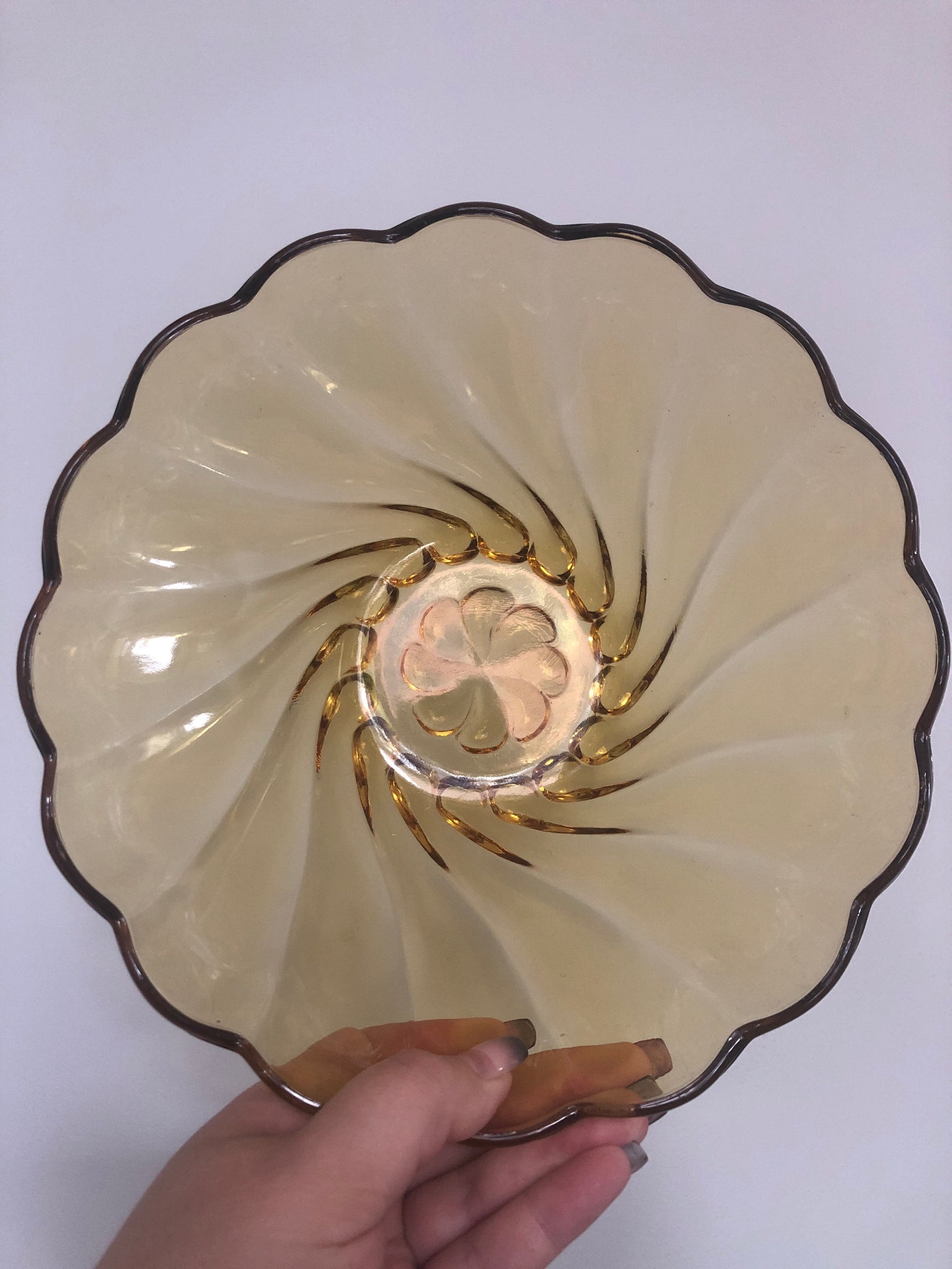 Hazel Atlas Amber Capri Swirl Pattern Bowl