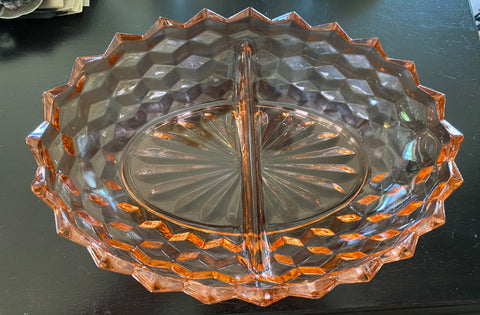 Vintage Pink Depression Glass Jeannette Cubist Divided Dish