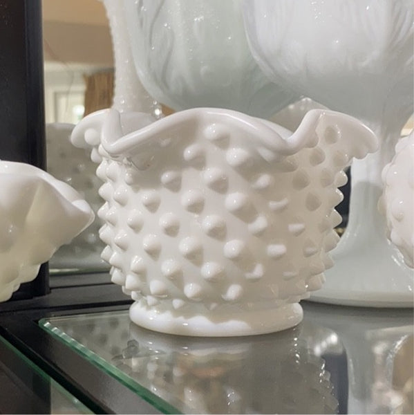Vintage Milk Glass Hobnail Squat Vase