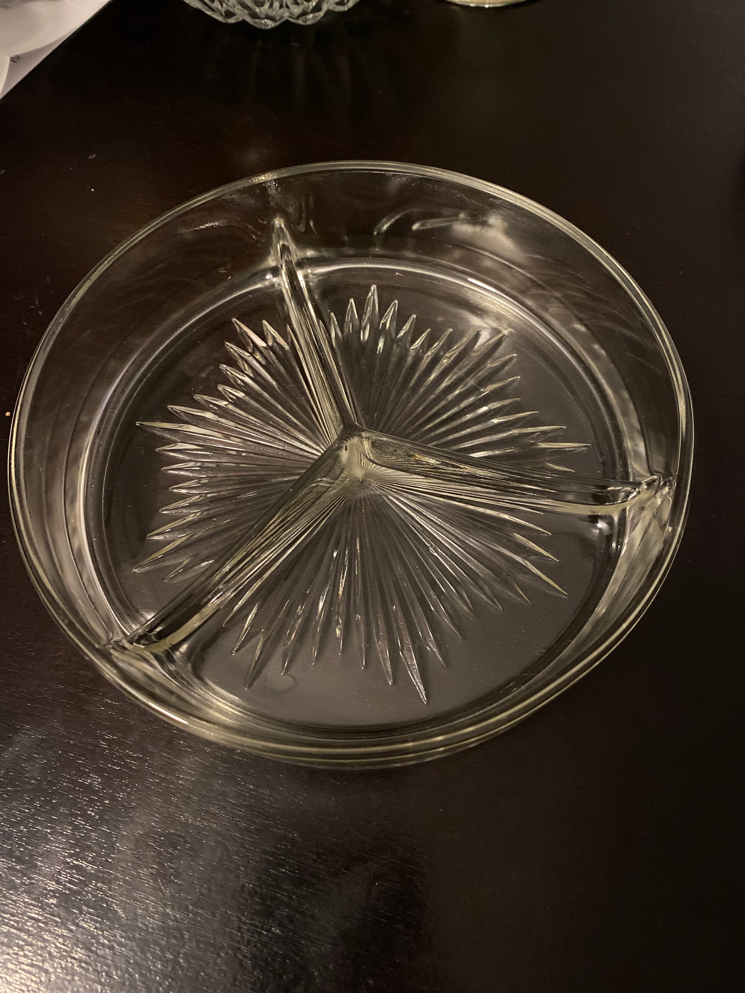 Clear Depression Glass Dish Starburst 3 sections