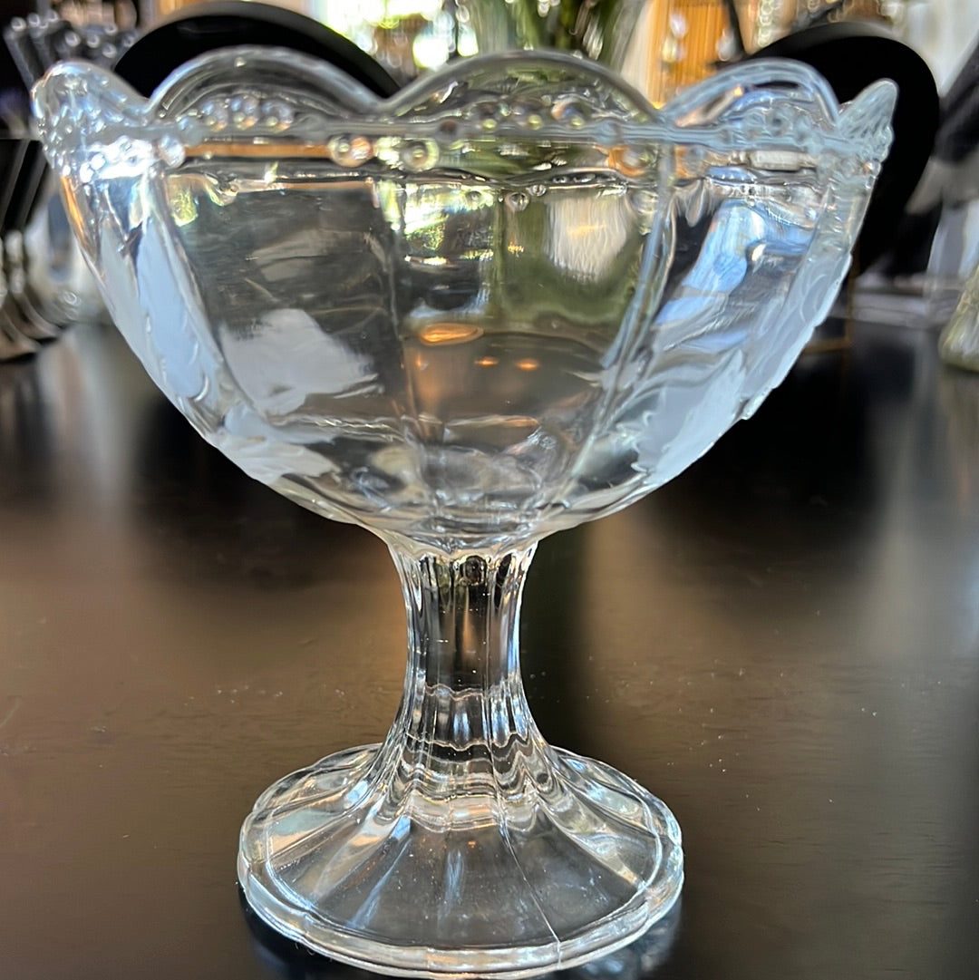 Frosted Rose Etched Footed Compote
