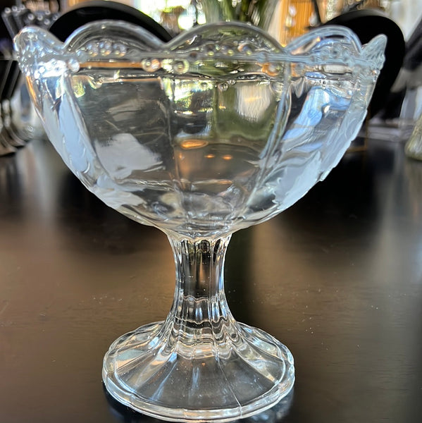 Frosted Rose Etched Footed Compote