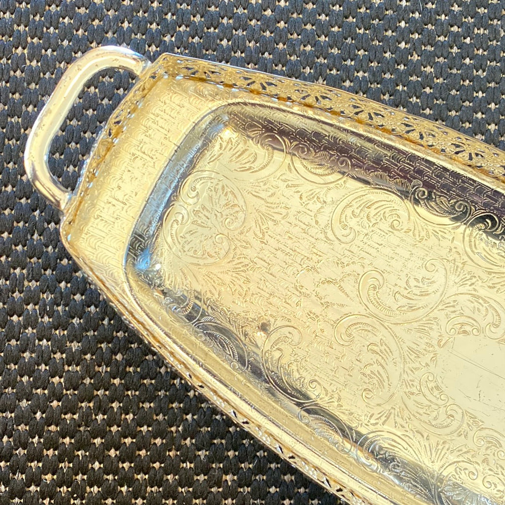 Vintage Silver Plated Offering Tray w/ Handles & Ball Feet