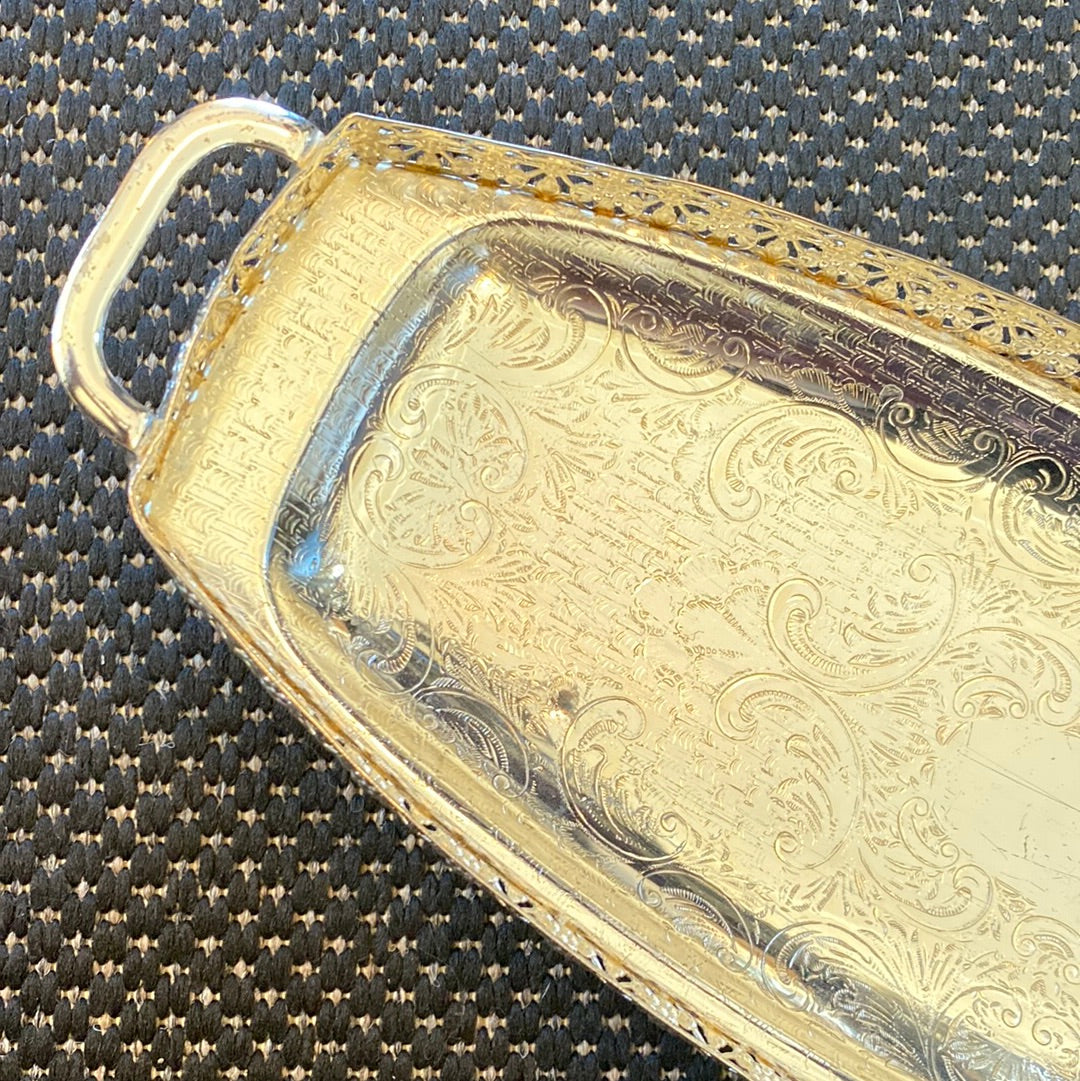 Vintage Silver Plated Offering Tray w/ Handles & Ball Feet