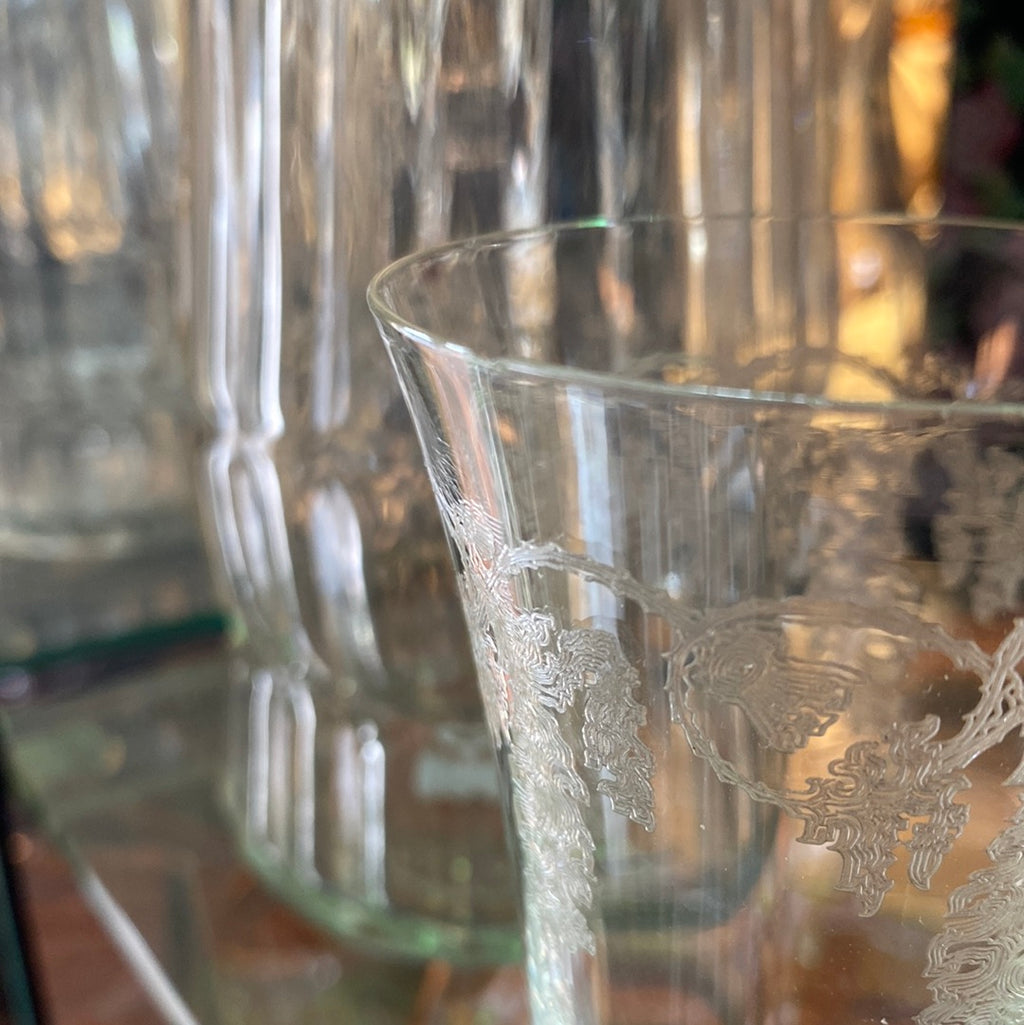 Depression Glass Cordial w/ Etched Vines