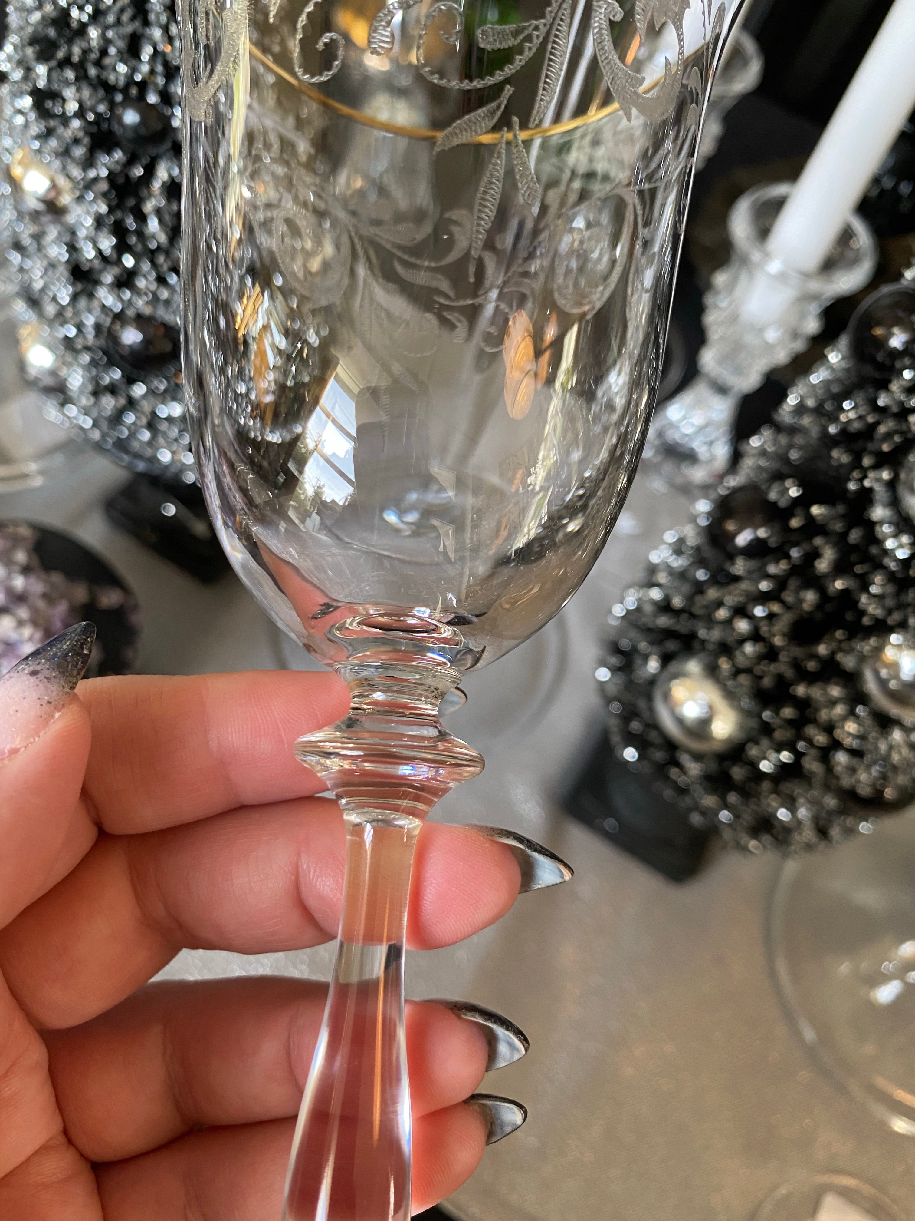 Vintage Etoile Crystal Wine Glasses w/ Gold Rims (3)