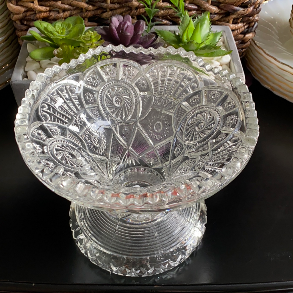 Vintage Pressed Glass Compote w/ Sawtooth Rim