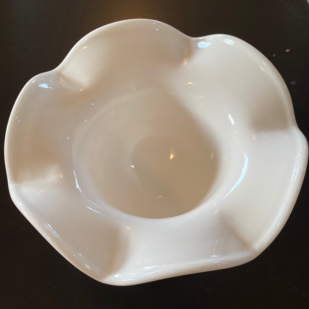 Vintage Imperial Hobnail Milk Glass Footed Flared Crimped Compote