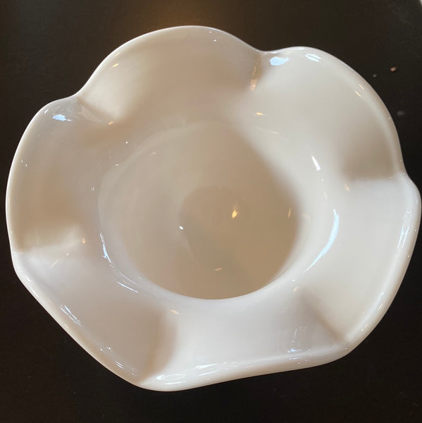 Vintage Imperial Hobnail Milk Glass Footed Flared Crimped Compote