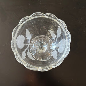 Frosted Rose Etched Footed Compote