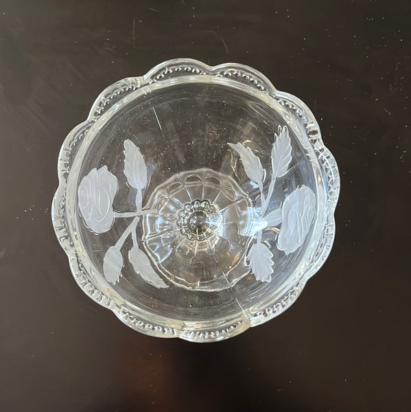 Frosted Rose Etched Footed Compote