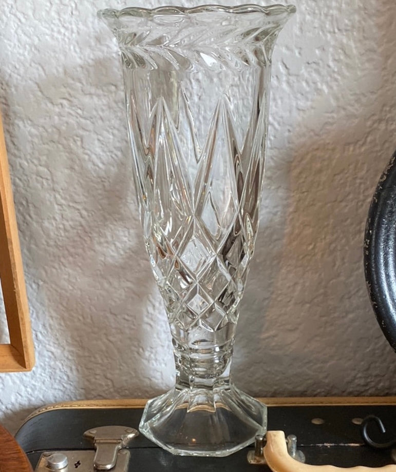 Vintage Bohemian Czech Republic Vase w/ Diamond Pattern