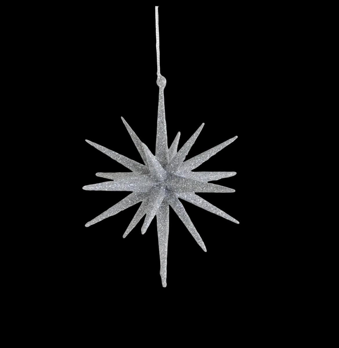 6” 18 Point Silver Glitter Star Ornament