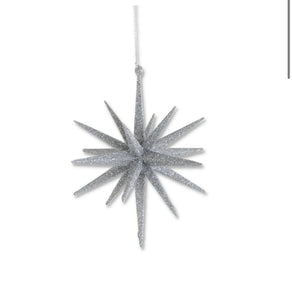 6” 18 Point Silver Glitter Star Ornament