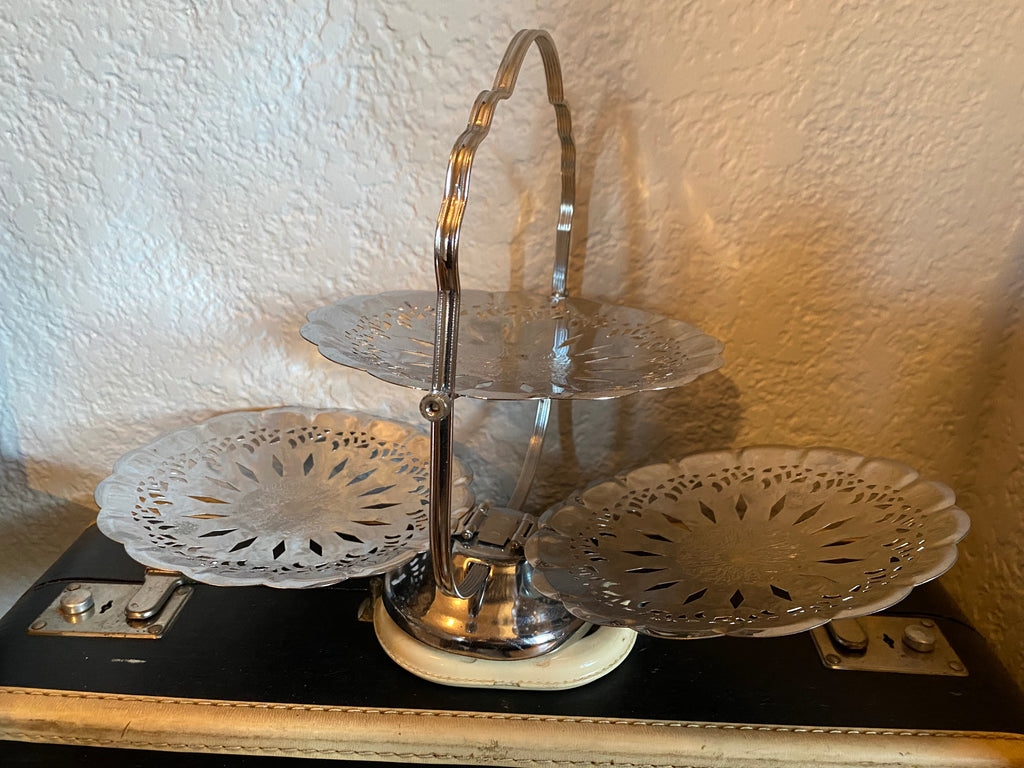 Vintage Chrome Plated 3-Tier Folding Tidbit Stand