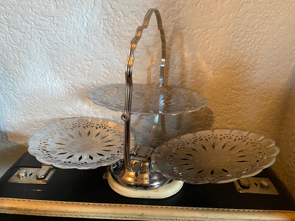 Vintage Chrome Plated 3-Tier Folding Tidbit Stand