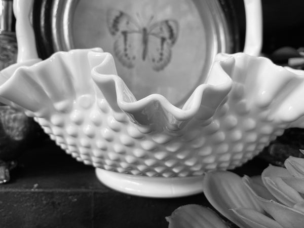 Fenton Crimped Hobnail Large Handled Basket