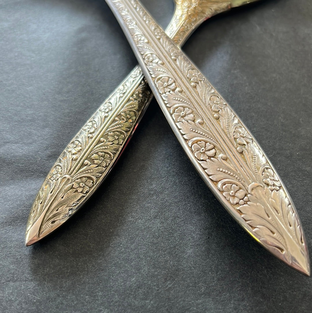 Vintage Silver Hand Mirror & Brush set w/ Rose