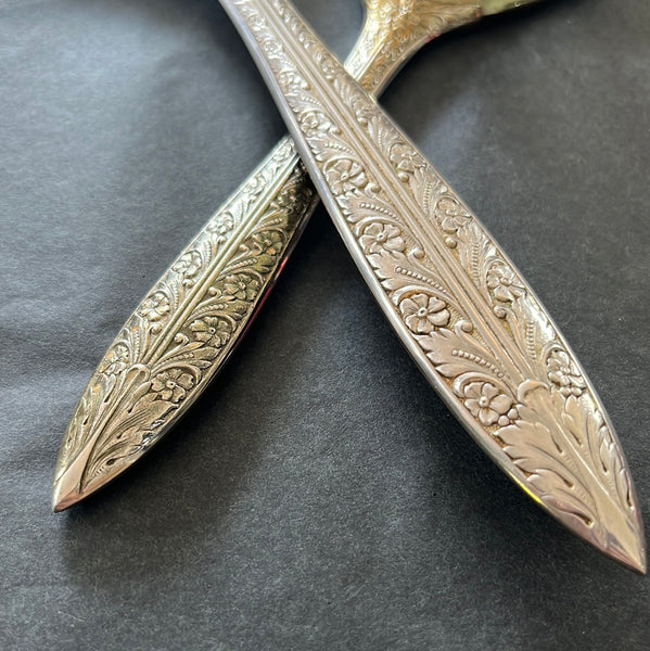 Vintage Silver Hand Mirror & Brush set w/ Rose