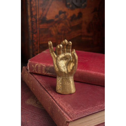 HEAVY PEWTER GOLD LEAF SAINT HAND