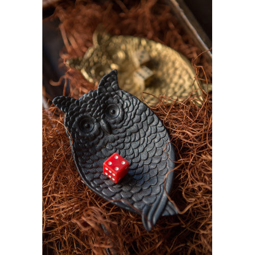 PEWTER OWL DISH IN GREY BLACK FINISH