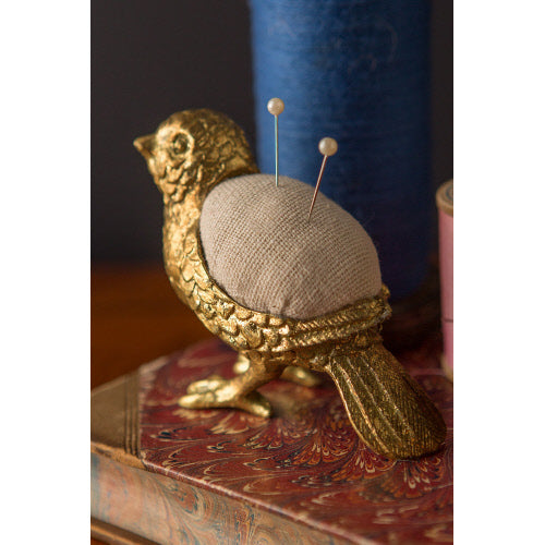 PEWTER BIRD PIN HOLDER IN GOLD FINISH